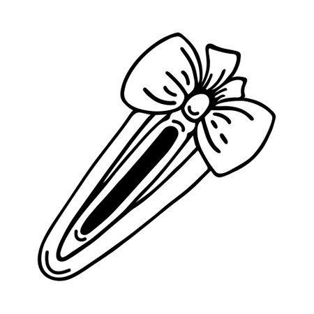 Hairpin vector icon. Hand drawn simple doodle isolated on white background. Hair accessory with a beautiful bow. Stylish decoration for creating a hairstyle. Flat cartoon clipart for wrapping, printsのイラスト素材