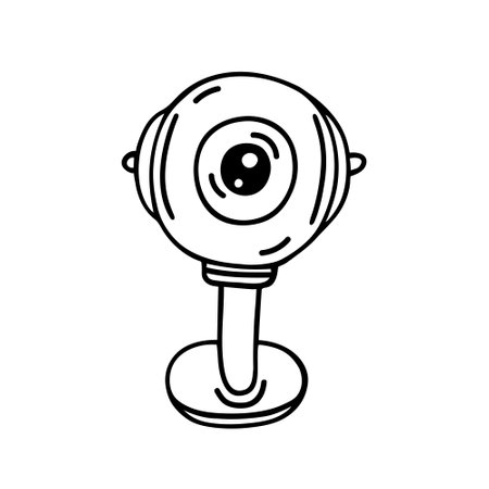 webcam vector icon. Digital camera for streaming, broadcasting, communication. Simple illustration isolated on white background. Black outline, doodle, line art. Clipart for apps, logo, webのイラスト素材