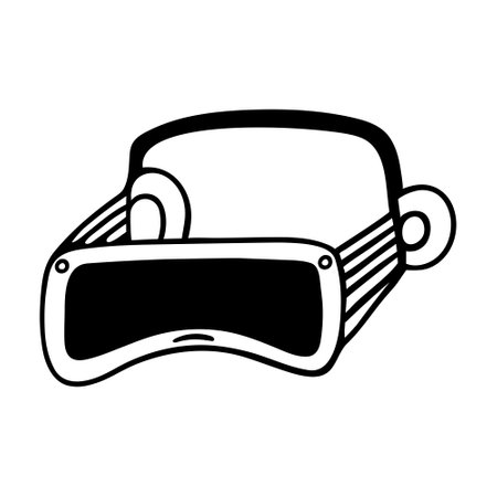 VR headset, virtual reality glasses. Vector icon isolated on white. Modern technology. Gadget for entertainment, games, watching videos. Simple doodle, outline, line art. Clipart for logo, apps, webのイラスト素材