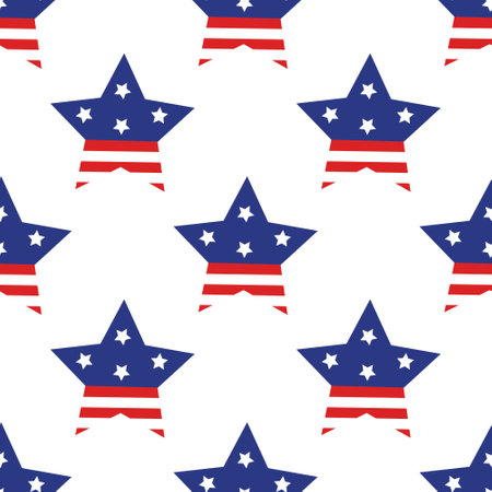 American flag star seamless vector pattern. USA symbol with stripes. Traditional national sign for July 4th, Independence Day. freedom holiday. Flat cartoon background for posters, print, card, webのイラスト素材
