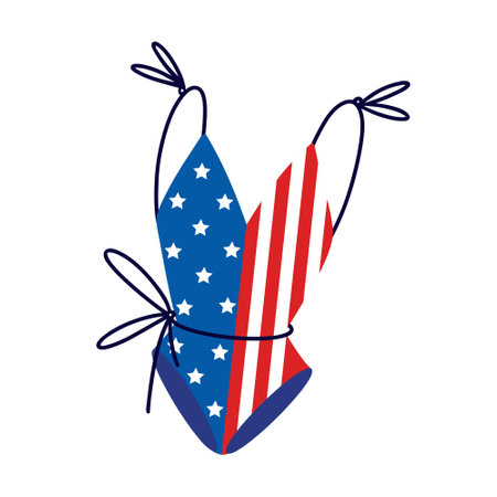 American flag swimsuit vector icon. Bathing suit with stars, stripes for July 4th. Summer clothes for USA Independence Day. Beachwear for swimming, vacation. Flat cartoon clipart for print, cards, webのイラスト素材