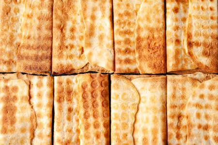 Top view crispy cookies background. Freshly baked cookies. Selective soft focus.の写真素材