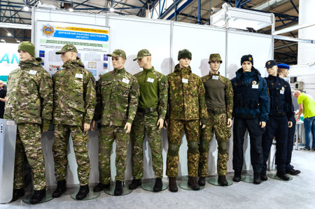 Military uniform. Mannequins dressed in military uniforms of various troops at the international...