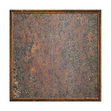 Wooden frame. Empty square frame with old rusty surface texture isolated on white background. Blank frame. Signboard mockup. Old frame. Bulletin board.の写真素材