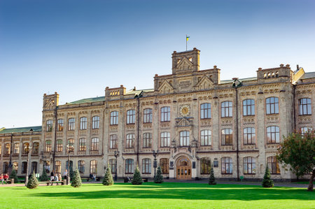 Historical building of the Kiev Polytechnic University Igor Sikorsky. The main building of KPI in the evening in autumn. October 3, 2021. Kyiv. Ukraineのeditorial素材