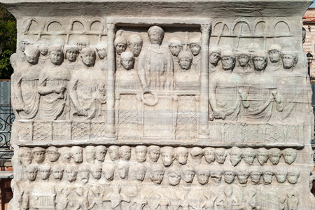 Close-up of Theodosius Obelisk in Istanbul. Restoration work. An ancient landmark. Tourist location. Istanbul. Turkey. September 25, 2021.のeditorial素材