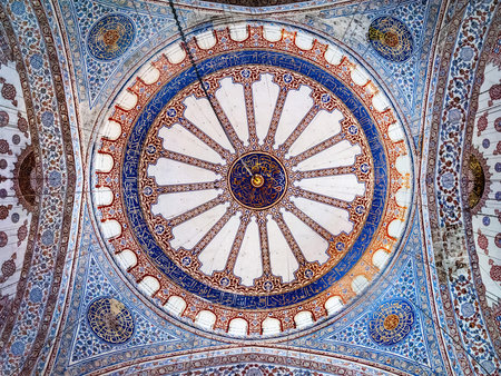 Frescoes of the dome of the Blue Mosque in Istanbul. Landmarks of Turkey. Tourist location. Turkey....