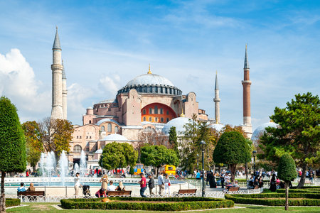 Ayasofya (Hagia Sophia) in Istanbul. Panorama of the Hagia Sophia square. Landmarks of Turkey. Tourist location. Turkey. Istanbul. September 25, 2021.のeditorial素材