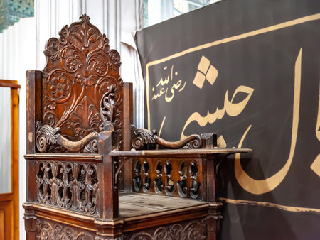 Antique furniture in the interior of the Blue Mosque in Istanbul. Landmarks of Turkey. Tourist location. Turkey. Istanbul. September 25, 2021.のeditorial素材
