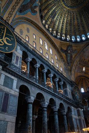 Frescoes and columns in Hagia Sophia (Ayasofya) in Istanbul. Landmarks of Turkey. Tourist location. Turkey. Istanbul. September 25, 2021.のeditorial素材
