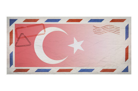postal envelope. Envelope with the image flag of Turkey. Turkish flag. Old crumpled envelope with...