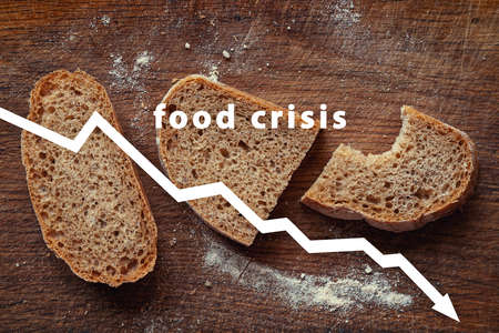 food crisis. Cereal crop failure. Bread shortage. Russia's aggressive war in Ukraine. The stolen harvest. The global threat of hunger in Europe and the world. economic crisis.の写真素材