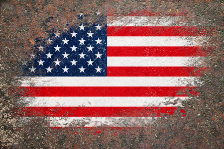 Flag of USA. American Flag is painted on a rusty surface. Rusty background. creative backgroundの写真素材