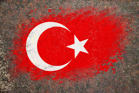 Flag of Turkey. Flag is painted on a rusty surface. Rusty background. creative backgroundの写真素材