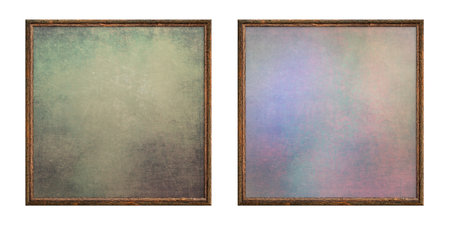 wooden frame. Two blank square frames with creative insert isolated on white background. blank...