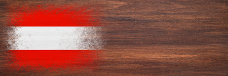 Flag of Austria. Flag is painted on a wooden surface. wooden background. Plywood surface. copyspace. textured creative backgroundの写真素材