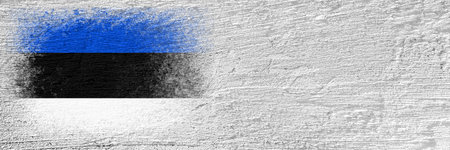 Flag of Estonia. Flag is painted on a cement wall. cement background. Plastered surface. copyspace. textured creative backgroundの写真素材