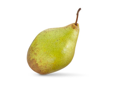 Pear isolated on white background. A yellow-green pear balance on white. large fruitsの写真素材
