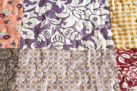 patchwork print. Blanket with print. Geometric pattern close up. selective soft focus