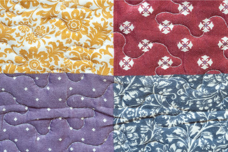 Print in patchwork style. printed blanket. Geometric pattern close up. selective soft focus