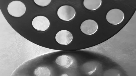 kitchen tool. abstract composition. Macro texture of a metal kitchen tool. Shallow depth of field. Play of light and shadowsの写真素材