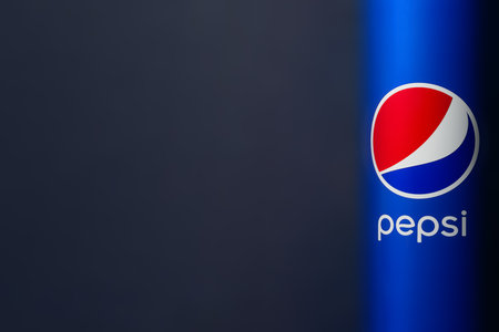 Pepsi Cola. Can of Pepsi with copy space. Pepsi in a can. Non-alcoholic drink from the global brand Pepsi. Shallow depth of field. Ukraine. Kyiv. July. 04.2023のeditorial素材