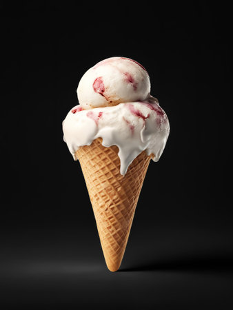ice cream. ice cream cones. A scoop of ice cream from a freezer. Isolated on black background. AI generatedの素材