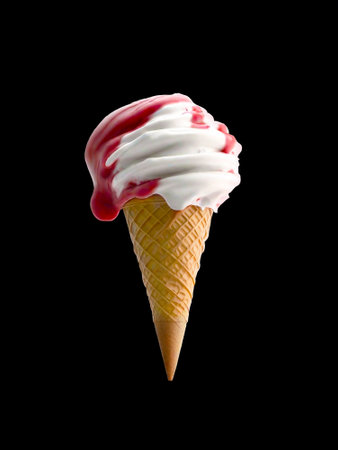 ice cream. ice cream cones. ice cream ball. Isolated on black background. AI generatedの素材
