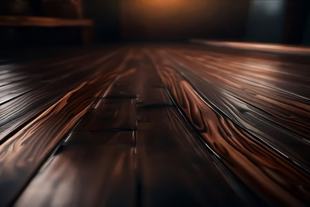 wooden background. Dark wood finish. abstract interior. selective soft focus. AI generatedの素材