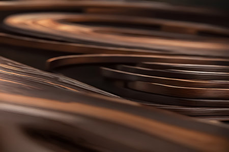 wooden abstraction. Wooden abstract background. curved lines. Dark wooden composition. selective soft focus. AI generatedの素材