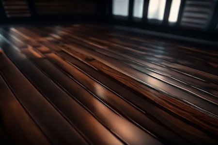 Abstract wooden background. Dark wood finish. abstract interior. selective soft focus. AI generatedの素材