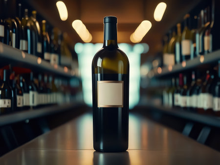 wine bottle. bottle with blank label. selective focus. AI generatedの素材
