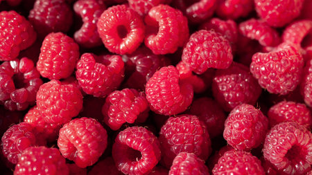 Ripe raspberries. Raspberry background. Fresh ripe organic raspberries banner. Juicy berry. Selective focusの写真素材