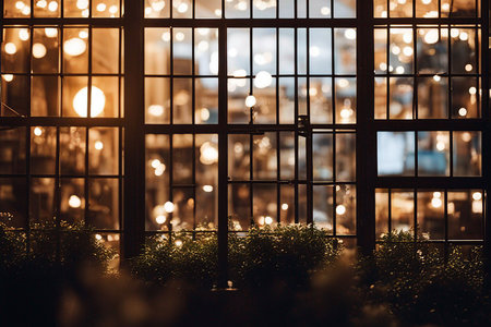 Shop window. Store showcase. Glare in the store window. Bokeh effect. Selective soft focus. AI generatedの素材