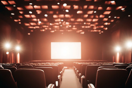Cinema hall Cinema room. Cinema screen. Selective soft focus. AI generatedの素材