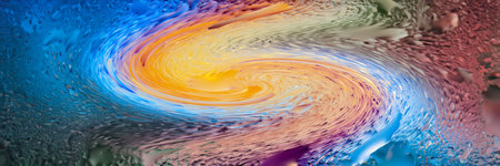 Abstract spiral banner. Abstract blur image of colored soft spots and gradients through wet glass....
