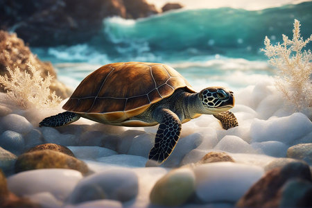 Turtle. Big sea turtle. Selective soft focus. AI generatedの素材