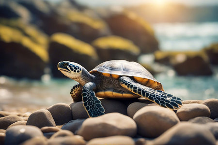 Turtle. Large sea turtle. Selective soft focus. AI generatedの素材