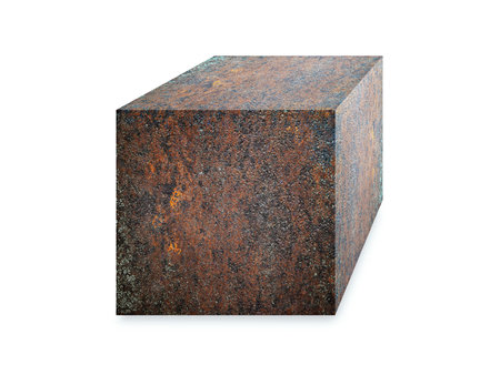 Rusty metal cube isolated on a white backgroundの写真素材