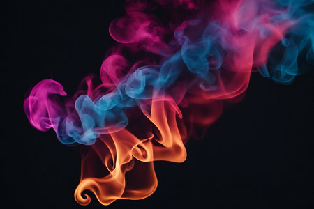Colorful smoke on black. Abstract colored smoke background. Dark abstract background. Close-up. AI generatedの素材