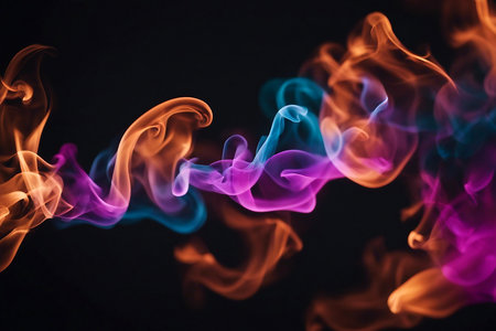 Multi-colored smoke on black. Abstract colored smoke background. Close-up. AI generatedの素材