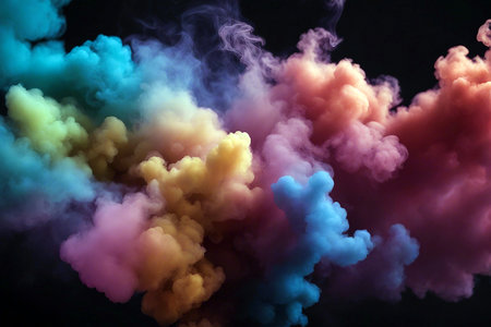 Multi-colored smoke. Abstract colored smoke background. Dark abstract background. Close-up. AI generatedの素材