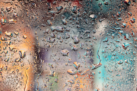 Drops of rain on the window. Water drops on glass. Abstract background. Windows of houses. Texture of drops. Selective soft focusの写真素材