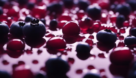 Ripe blueberries. Blueberries are piled high. Many berries close up. Selective soft focus. AI generatedの素材