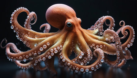 Octopus. A big octopus with tentacles. Selective soft focus. AI generatedの素材