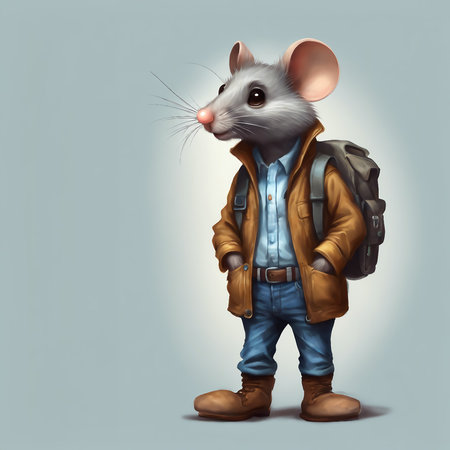 Mouse in clothes. scientific mouse. The mouse is dressed in pants and a jacket. Fantasy illustration. Empty smooth background. AI generatedの素材