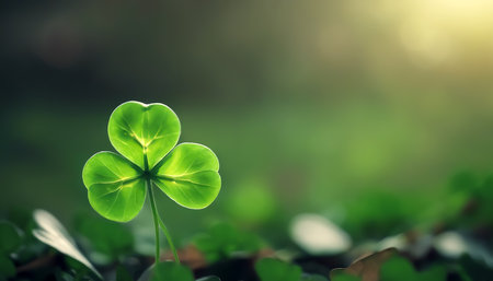 Shamrock background. Irish three-leaf clover. St. Patrick's Day. Irish National Day. Soft focus. AI generatedの素材