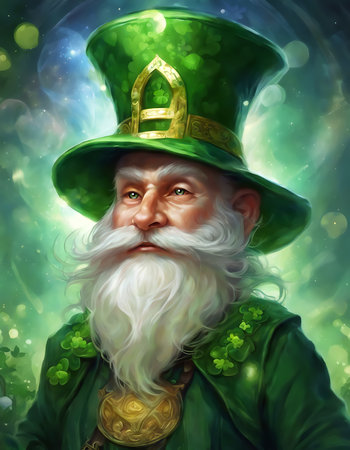 St. Patrick's Day. Irish gnome. Leprechaun in a green hat. Irish symbol. Holiday card. AI generatedの素材