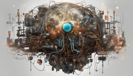 Artificial intelligence. Artificial brain. Futuristic landscape. Scientific laboratory. Fantastic illustration. Ski-fi concept. AI generatedの素材