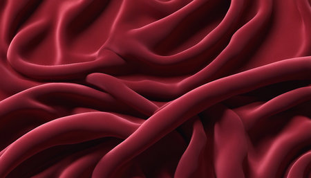 Fabric texture. Red velvet. Folds of red velvet fabric. Soft focus. AI generatedの素材